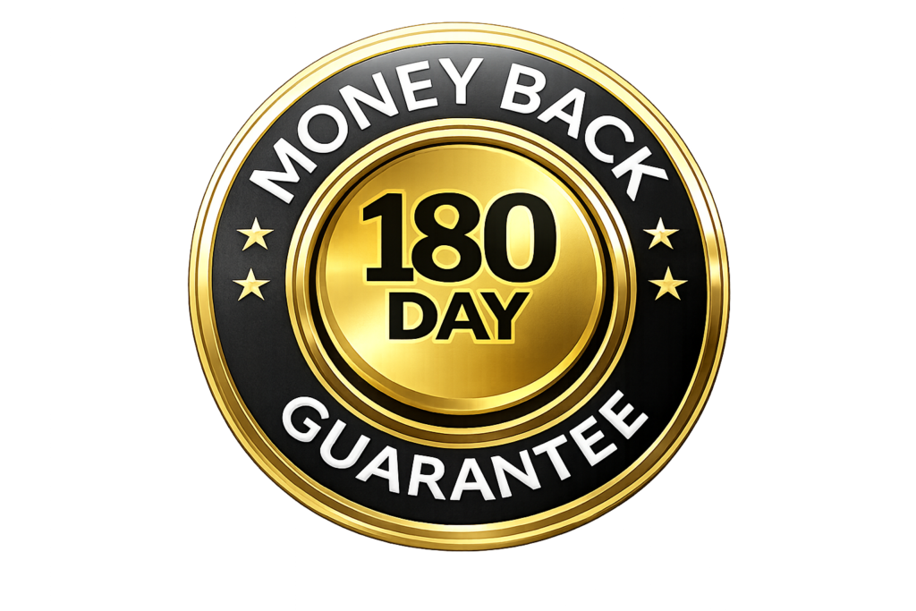 180 day money back guarantee official product seal badge