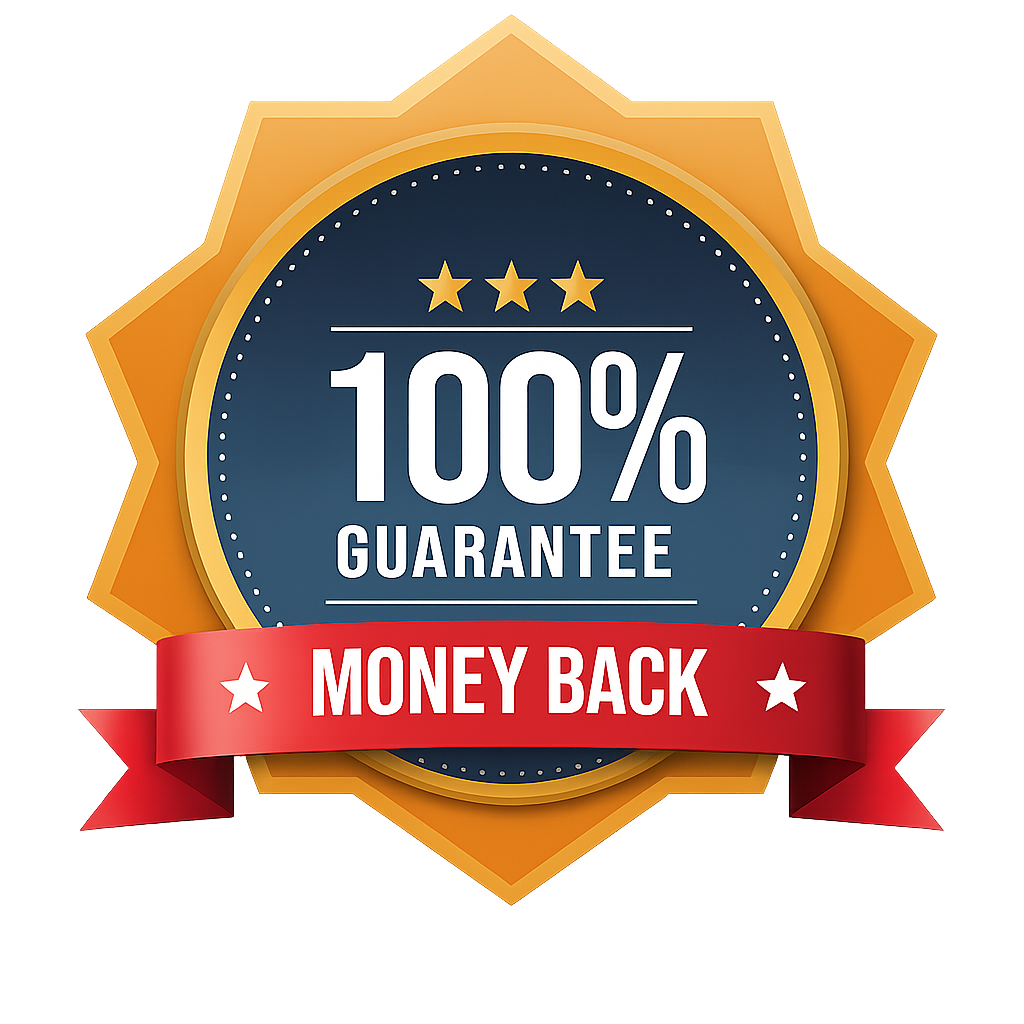 100% money back guarantee badge official product secure purchase protection