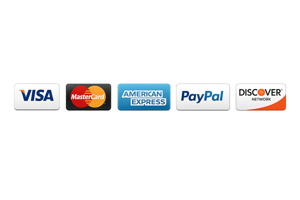 Secure checkout accepted payment methods Visa Mastercard American Express PayPal Discover